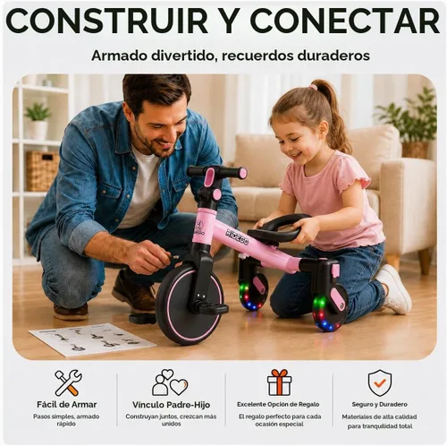 Vista 6 de Ridego Triciclo 3 en 1 para niños de 2 a 5 años, modos de caminante, pedal Rosa
