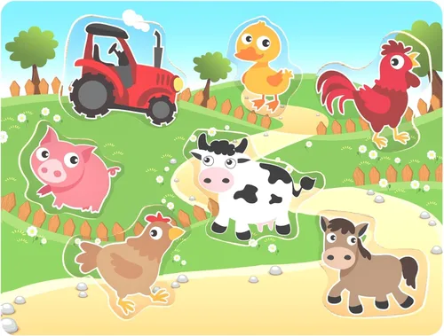 Vista 7 de Rompecabezas de madera con diseño de granja para bebés, imágenes a todo color para preescolar, 7 piezas