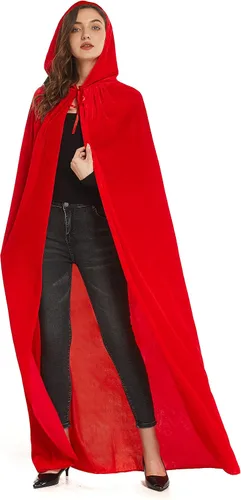 Vista 2 de Diffly Capa de terciopelo de 59 pulgadas con capucha unisex de Halloween para diablo bruja mago Halloween Navidad Cosplay