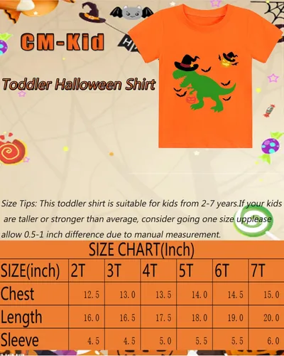 Vista 7 de CM-Kid Camisa de Halloween para niños pequeños, niñas, calabaza, fantasma, dinosaurio, camiseta de manga corta para niños, camisetas de algodón de 2