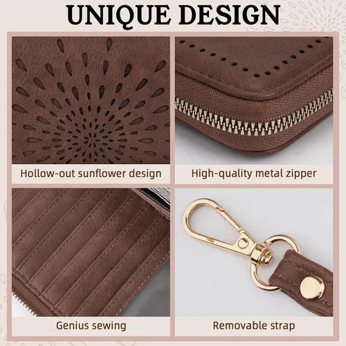 Vista 5 de APHISON Billetera para mujer, gran capacidad, monedero, tarjetero, RFID, pulsera, teléfono, cremallera, moneda, bolsillo de viaje