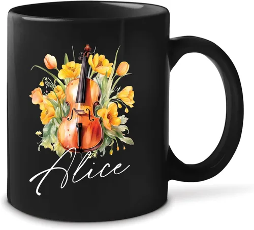 Vista 8 de Taza de instrumentos personalizada 2023, amante del violín, taza de violín personalizada con nombre, regalo para violinista, taza de violín