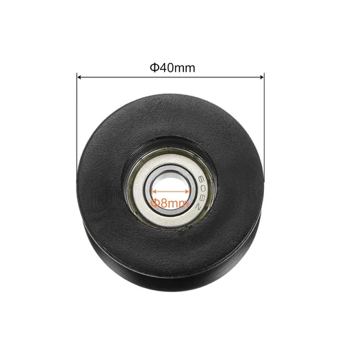 Vista 4 de uxcell 4 unids U tipo polea de ranura guía de nylon negro rodamiento 0.315x1.575x0.807 in U ranura rodillo rueda para puerta ventana o unidad