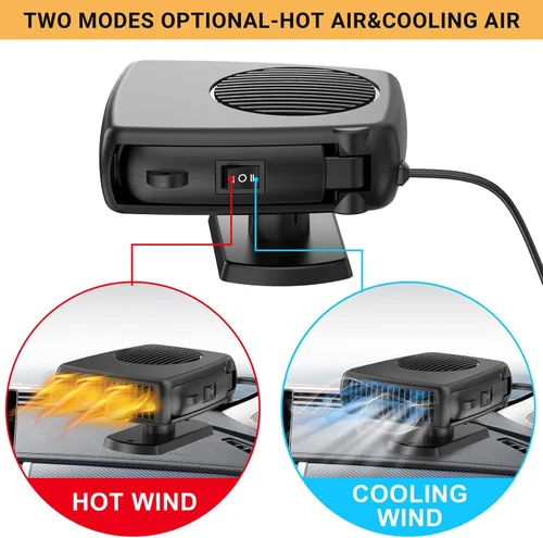 Vista 2 de Calentador de automóvil, descongelador de parabrisas portátil de 12 V 200 W, 2 en 1 con modos de calefacción y refrigeración, calentadores