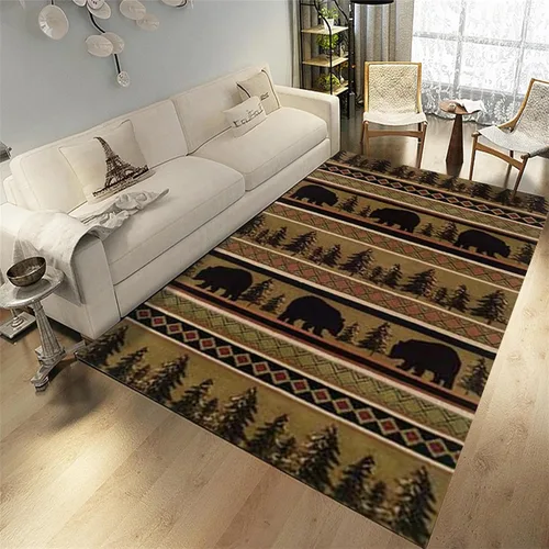 Vista 18 de Alfombra rústica de estilo occidental para sala de estar, antideslizante y lavable, para dormitorio, sala de estar, cocina, 3 x 4 pies