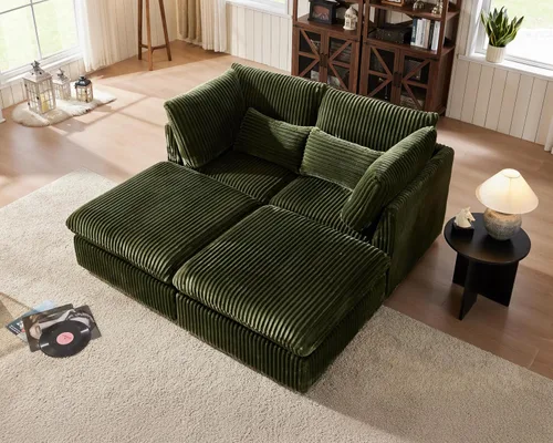 Vista 18 de Sofá Modular de Tamaño Grande, Sofá Seccional de Chenilla Cloud Extra Profundo con Chaise Otomana, Sofá Cama de Chenilla Esponjosa de 5 Asientos