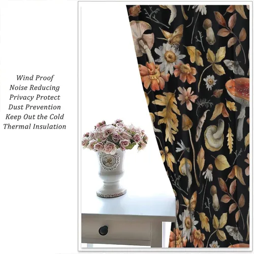 Vista 6 de Cortinas de hongos, tratamiento de ventana con estampado botánico de plantas para sala de estar, cortinas para el hogar, 2 paneles, decoración de 42