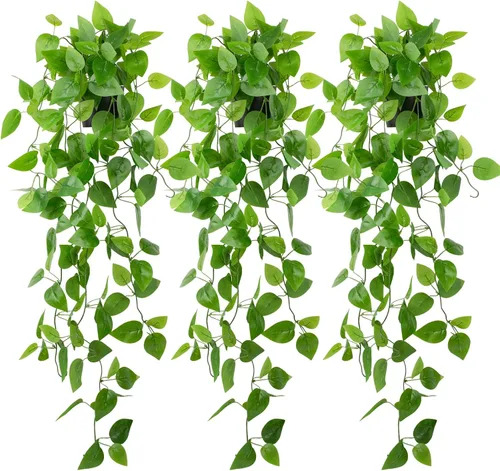 Vista 13 de LOYWREE Plantas Artificiales de 35.4 Pulgadas en Maceta Negra Plantas Colgantes Falsas Realistas en Maceta con Hiedra Artificial y Pothos - Ideal