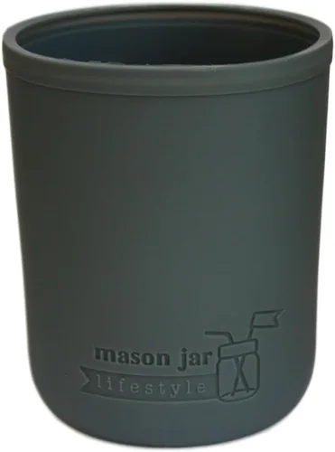 Vista 4 de Funda de silicona de boca ancha de 16 onzas con tapa de silicona a juego y banda de acero inoxidable para tarros Mason (gris carbón)