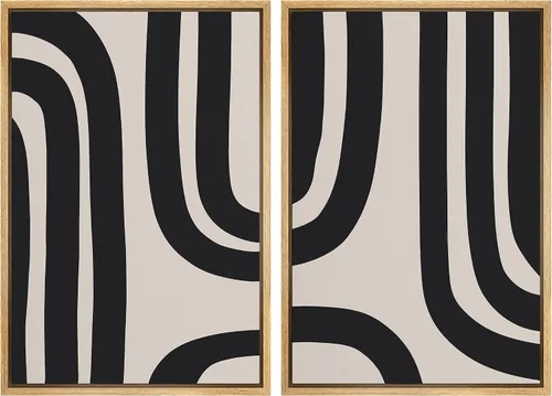 Vista 27 de Ashbrook - Set de arte de pared en lienzo enmarcado, tonos orgánicos de la tierra en beige y marrón con ilustraciones de trazos circulares, arte