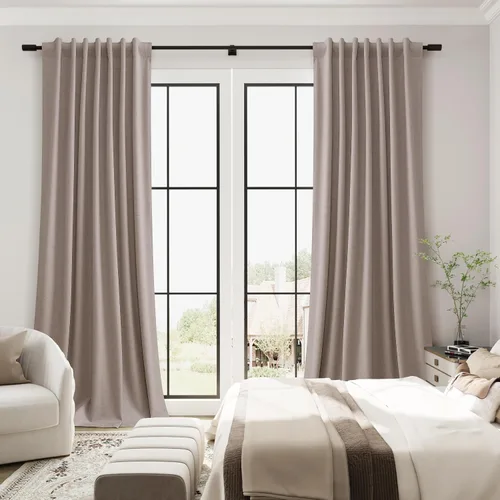 Vista 62 de Guken Cortinas opacas de lino, 2 paneles rústicos, elegantes, 100% opacas, con aislamiento térmico, banda de ganchos y trabilla trasera, 52 x 84