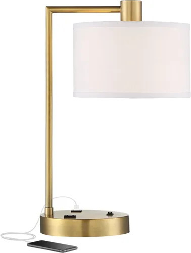 Vista 2 de 360 Lighting Colby - Lámpara de mesa moderna de 21 pulgadas con puertos de carga USB A+C y toma de corriente alterna en base de latón, pantalla