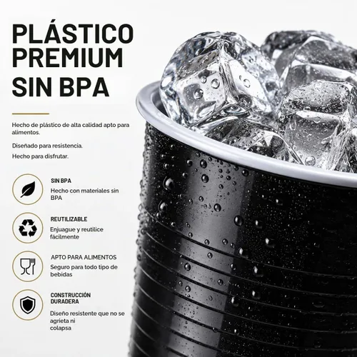 Vista 3 de Hanna K. Signature - Vasos desechables de plástico para fiestas, resistentes de 18 onzas, 50 unidades Negro
