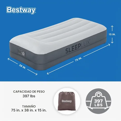 Vista 2 de SleepLux Colchón de aire tamaño individual súper suave y cómodo, protector resistente extra duradero con almohada integrada elevada de 15 pulgadas
