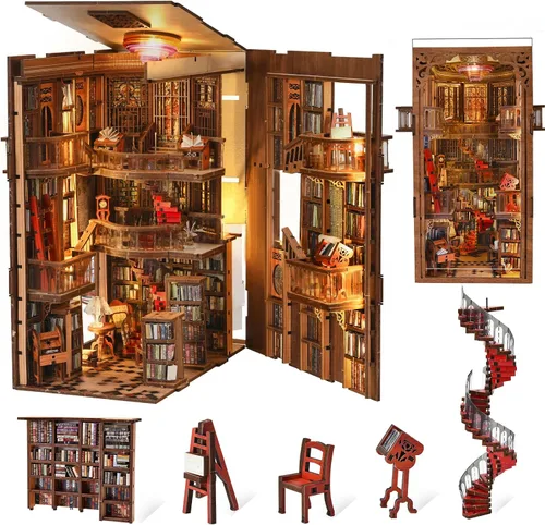 Vista 21 de MiniCity Espacio Rincón de Libros para Principiantes - Kit de Escena en Miniatura DIY con Cubierta Antipolvo, Luces y Estantería Adaptable