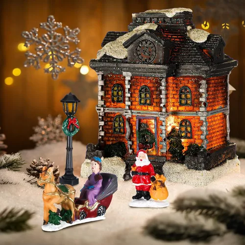 Vista 7 de Wettarn Juego de 26 piezas de aldeas de Navidad con luces LED, figuras de Navidad, decoración de casas de pueblo de Navidad, edificio coleccionable