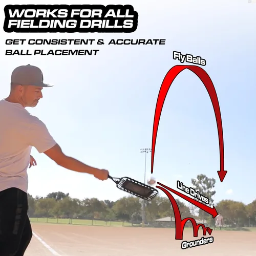 Vista 4 de Raqueta de béisbol GoSports Fungo para bolas voladoras, rodados y líneas rectas - Equipo de entrenamiento de béisbol y softbol para entrenadores
