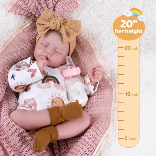 Vista 6 de Aori Muñecas de Bebé Reborn Realistas de la Vida Real Muñecas de Bebé de 20'' Bebé Recién Nacido Durmiendo Niña con Ropa de Muñeca Arcoíris
