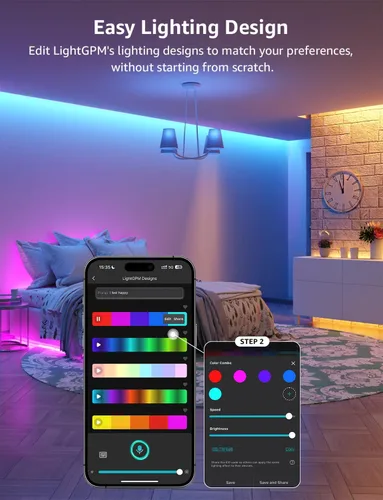 Vista 7 de Lepro SE1 AI - Tira de luces LED inteligentes – Tiras de luz RGB que cambian de color de 16.4 pies con control de aplicación, iluminación generada