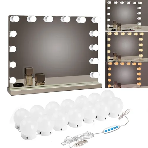 Vista 7 de Luces de Espejo de Tocador, 10 Bombillas Regulables DIY Estilo Hollywood Luces LED de Espejo de Maquillaje con Cable USB, Tira de Luminaria