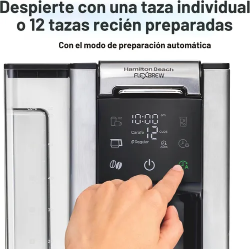 Vista 4 de Hamilton Beach FlexBrew Advanced 5-en-1 programable cafetera de 12 tazas con goteo y porción individual para café caliente y helado con depósito