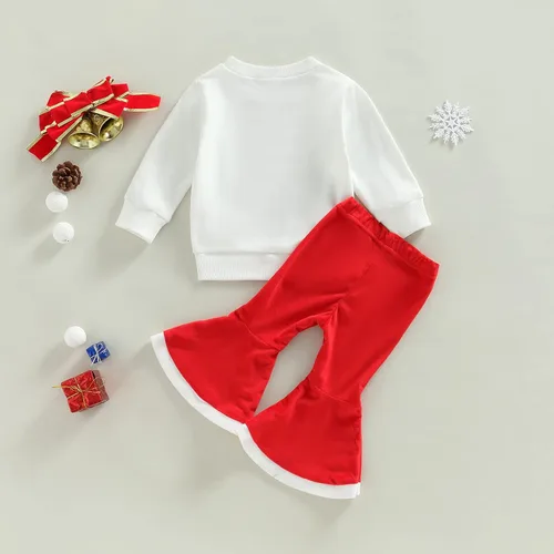 Vista 29 de Gueuusu Conjunto de ropa de manga larga para bebé niña con texto en inglés "My 1st Christmas", sudadera de manga larga con pantalones acanalados
