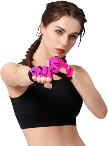 Vista 2 de Anser 7150694 Guantes cortos sin dedos para mujer, medio dedo, para interior, yoga, gimnasio, fisicoculturismo, entrenamiento, ciclismo al aire