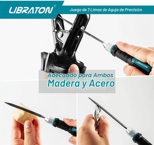 Vista 7 de LIBRATON Juego de limas de agujas intercambiables, pequeñas limas de metal de madera, 6 piezas de acero con mango para trabajos de precisión