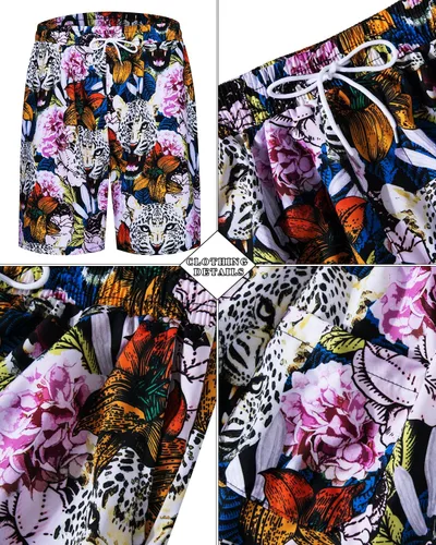 Vista 39 de TUNEVUSE Conjunto de camisas y pantalones cortos hawaianos para hombre, 2 piezas, trajes de playa con estampado de flores, traje tropical de verano