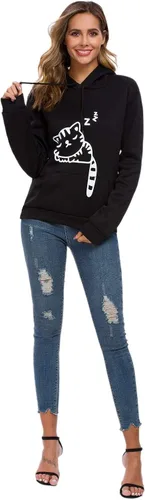 Vista 5 de Sudadera con capucha sin botones para mujer, diseño de gato con orejas de gato
