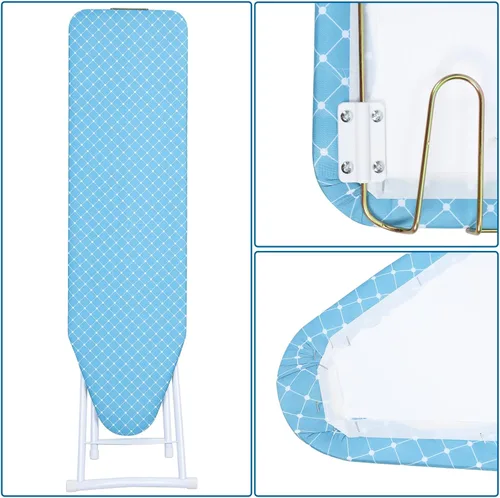 Vista 6 de Tabla de planchar de tamaño completo, mesa, altura ajustable, plegable, 42 pulgadas con cubierta resistente al calor (azul)