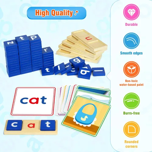 Vista 4 de Juguetes de aprendizaje para niños de 3, 4, 5 años - Juego de clasificación y lectura de 116 piezas con letras de vocales cortas, juego