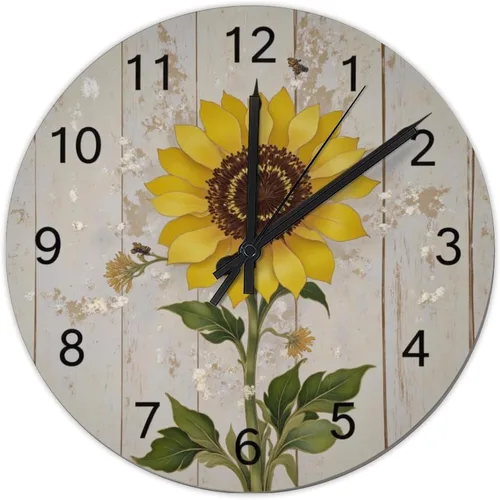 Vista 11 de Farmhouse Silent Wooden Wall Clock Non-Ticking Battery Operated 10" Retro Rustic Arabic Numerals Colorful Decorative Small Wall Clocks for Living