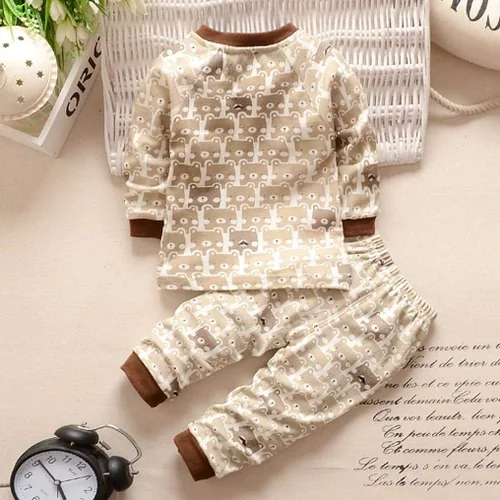 Vista 2 de Conjunto de ropa de otoño para bebés de 0 a 3 años de edad, con capucha de dibujos animados y pantalones