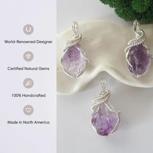 Vista 3 de Designs by Nature Gems Collar de piedras preciosas ásperas hecho a mano en plata de ley