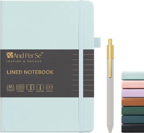 Vista 21 de &And Per Se Juego de diario y bolígrafo forrados (3 paquetes), cuaderno de tapa dura de cuero A5 con bolígrafo y juego de papelería, 160 páginas