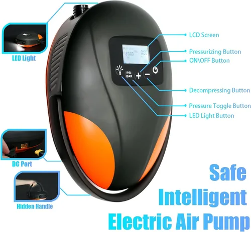 Vista 2 de furein Bomba de aire SUP de alta presión de 20 PSI, bomba eléctrica de tabla de remo con apagado automático, función de inflado y desinflado