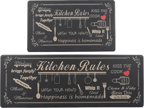 Vista 8 de Juego de 2 tapetes de cocina de granja, acolchados y antifatiga, antideslizantes, impermeables, cómodos para el hogar y la oficina, 17.3 x 30 Negro