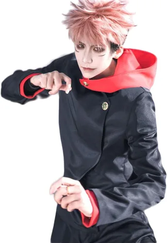 Vista 5 de Yuuji Itadori - Disfraz de cosplay para hombre, disfraz de anime Kaisen Jujutsu de Kaisen, uniforme escolar japonés, tops y pantalones