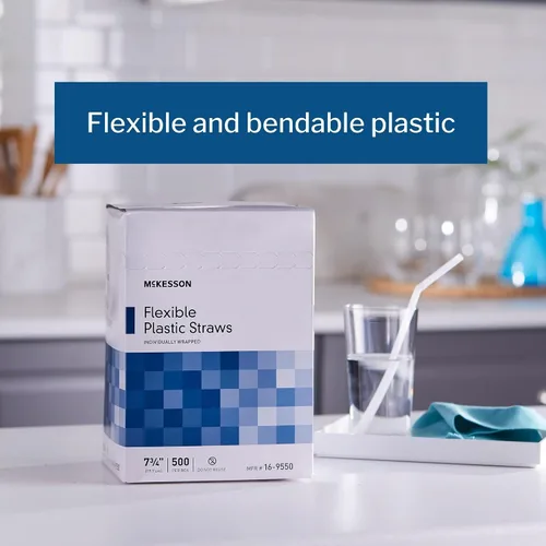 Vista 2 de McKesson Pajitas de plástico flexibles, blanco, 7 3/4 pulgadas, 500 unidades Envuelto individu