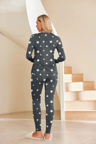 Vista 6 de Ekouaer Ropa interior térmica con botones para mujer, pijama de maternidad con forro polar de microfibra, conjunto de pijamas de invierno largo
