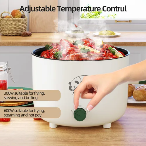 Vista 3 de Olla eléctrica con vapor, sartén antiadherente portátil con doble control de potencia, cocina eléctrica Shabu Shabu para fideos, avena, pasta
