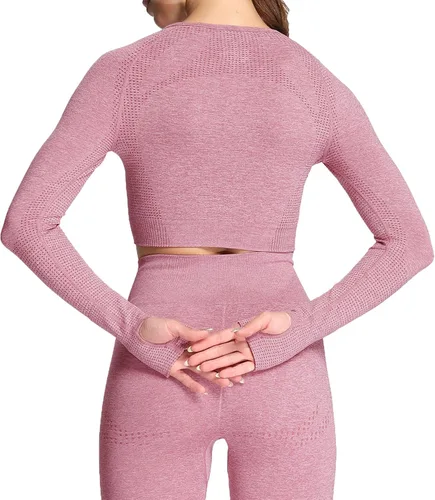 Vista 3 de Aoxjox - Camisetas de manga larga para mujeres Vital 1.0 y 2.0, camiseta tipo ombliguera de entrenamiento, sin costuras