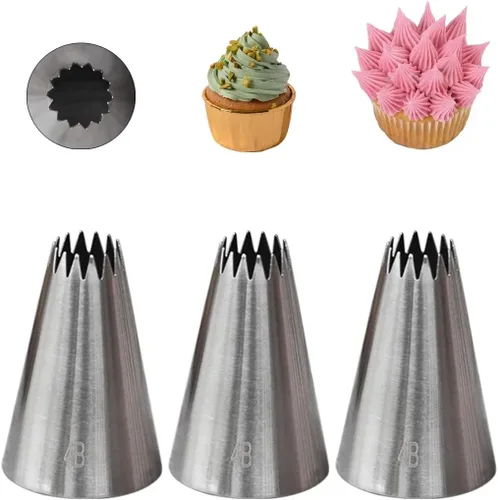 Vista 10 de Boquilla de glaseado 2D, boquilla de flores grandes en forma de gota, boquilla 2D para decoración de pasteles, estrella abierta, 3 piezas