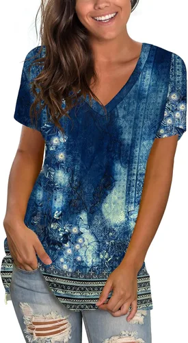 Vista 13 de Sipaya - Camiseta de mujer con cuello en V, básica, de ajuste suelto, manga corta, estilo casual