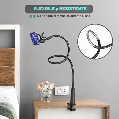 Vista 2 de Soporte de teléfono de cuello de cisne para cama, soporte flexible para teléfono celular con brazo perezoso, soporte de abrazadera ajustable 360