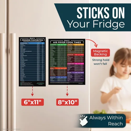 Vista 5 de Cathy Yoder's - Juego de hojas de trucos para freidora de aire, accesorios para freidora de aire, guía de cocina magnética, imán de tabla de tiempos