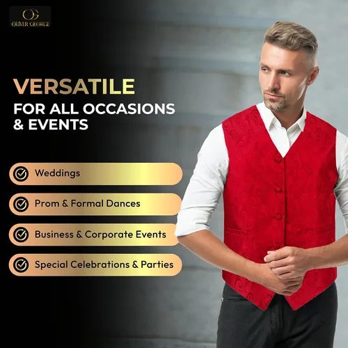 Vista 3 de Oliver George Chaleco formal de cachemira para hombre, 4 piezas, chaleco, esmoquin, corbata, corbatín, pañuelo, conjunto para traje o esmoquin