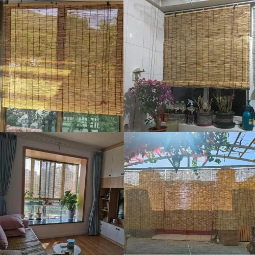 Vista 7 de Persianas de bambú para ventanas, persianas romanas de bambú tejidas sin cordones, cortina de caña de filtro de luz para el hogar, persianas