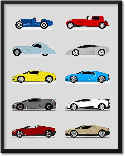 Vista 22 de Custom Car Posters Handmade Poster compatible with Bugatti Generations and Print of Best of Bugatti